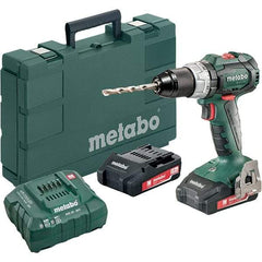 Metabo - 18 Volt 1/16 to 1/2" Keyless Chuck Cordless Hammer Drill - 31950 BPM, 600 to 2,100 RPM, Reversible, Pistol Grip Handle - Industrial Tool & Supply