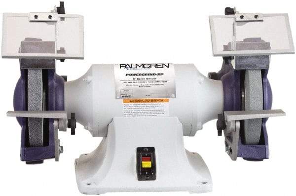 Palmgren - 8" Wheel Diam x 1" Wheel Width, 1 hp Grinder - 5/8" Arbor Hole Diam, 1 Phase, 3,450 Max RPM, 115/230 Volts - Industrial Tool & Supply