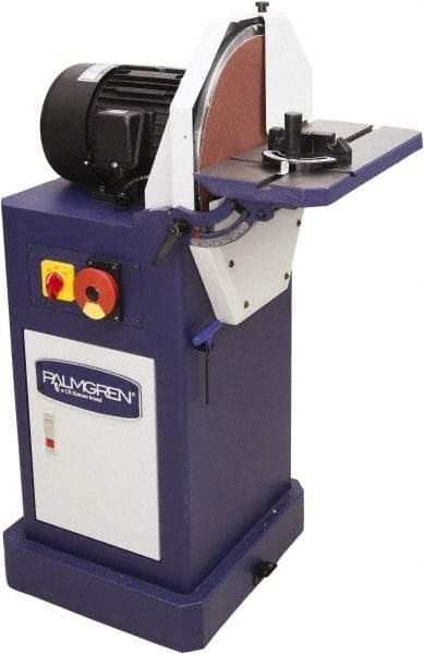 Palmgren - 16" Diam, 1,750 RPM, Single Phase Disc Sanding Machines - 18-9/16" Long Table x 8-1/2" Table Width, 27-27/32" Overall Length x 44-7/16" Overall Height - Industrial Tool & Supply