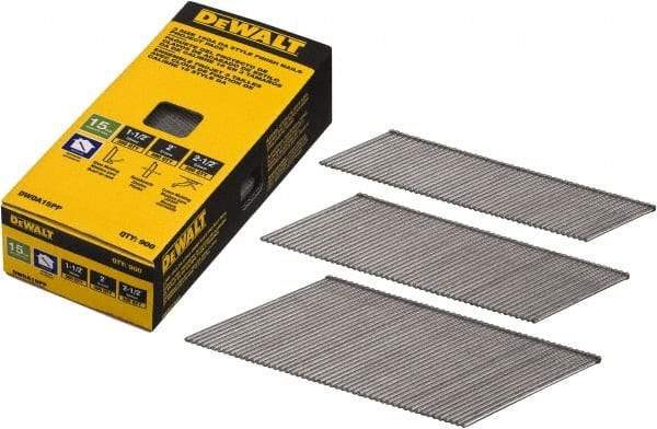 DeWALT - 15 Gauge 2-1/2" Long Finishing Nails for Power Nailers - Steel, Bright Finish, Smooth Shank, Angled Stick Collation, Round Head, Chisel Point - Industrial Tool & Supply