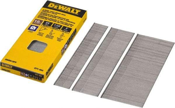 DeWALT - 18 Gauge 2" Long Brad Nails for Power Nailers - Steel, Bright Finish, Smooth Shank, Angled Stick Collation, Round Head, Chisel Point - Industrial Tool & Supply