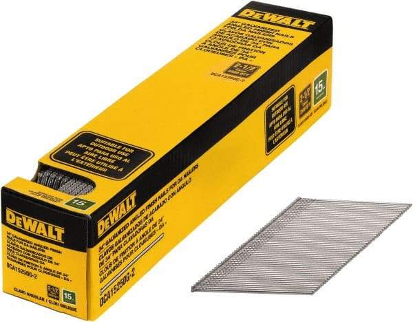 DeWALT - 15 Gauge 2-1/2" Long Finishing Nails for Power Nailers - Steel, Galvanized Finish, Smooth Shank, Angled Stick Collation, Round Head, Chisel Point - Industrial Tool & Supply