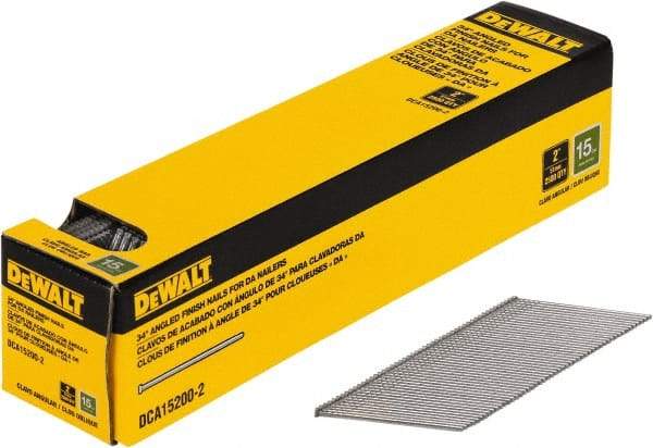 DeWALT - 15 Gauge 2" Long Finishing Nails for Power Nailers - Steel, Bright Finish, Smooth Shank, Angled Stick Collation, Round Head, Chisel Point - Industrial Tool & Supply