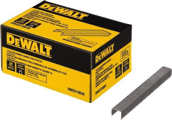 DeWALT - 3/8" Long x 0.0438" Wide, 19 Gauge Crowned Construction Staple - Steel, Galvanized Finish - Industrial Tool & Supply