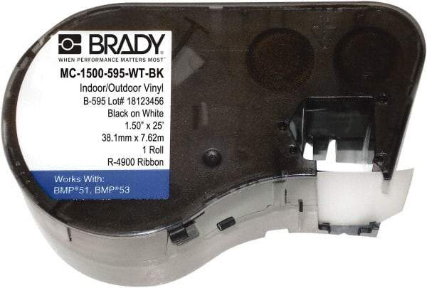 Brady - 1-1/2" Wide, Black & White Vinyl Labels - For BMP51 Label Printer, BMP53 Label Printer - Industrial Tool & Supply