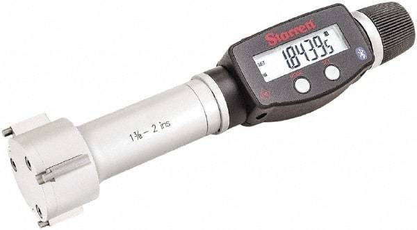 Starrett - 1-3/8" to 2", IP67, Carbide Face Electronic Inside Micrometer - 0.00005" Resolution, 0.00015" Accuracy, 3-1/16" Gage Depth - Industrial Tool & Supply
