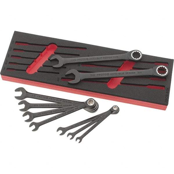 Proto - 9 Piece, 1/4" to 3/4", Spline Combination Wrench Set - Inch Measurement Standard, Black/Chrome Finish, Comes in Roll Pouch - Industrial Tool & Supply
