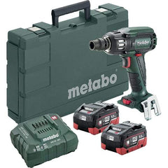 Metabo - 1/2" Drive 18 Volt Pistol Grip Cordless Impact Wrench & Ratchet - 2,150 RPM, 0 to 4,250 BPM, 295 Ft/Lb Torque, 2 Lithium-Ion Batteries Included - Industrial Tool & Supply