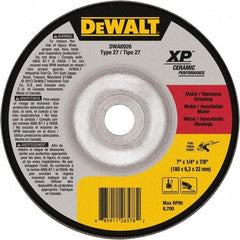 DeWALT - 24 Grit, 7" Wheel Diam, 7/8" Arbor Hole, Type 27 Depressed Center Wheel - Coarse/Medium Grade, Ceramic, N Hardness, 8,700 Max RPM - Industrial Tool & Supply