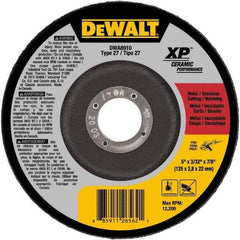 DeWALT - 24 Grit, 5" Wheel Diam, 7/8" Arbor Hole, Type 27 Depressed Center Wheel - Coarse/Medium Grade, Ceramic, N Hardness, 12,200 Max RPM - Industrial Tool & Supply
