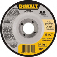 DeWALT - 24 Grit, 4-1/2" Wheel Diam, 7/8" Arbor Hole, Type 27 Depressed Center Wheel - Coarse/Medium Grade, Ceramic, N Hardness, 13,300 Max RPM - Industrial Tool & Supply