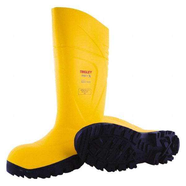 Tingley - Unisex Size 8 Medium Width Steel Knee Boot - Yellow, Navy, Polyurethane Upper, Polyurethane Outsole, 15" High, Pull-On - Industrial Tool & Supply