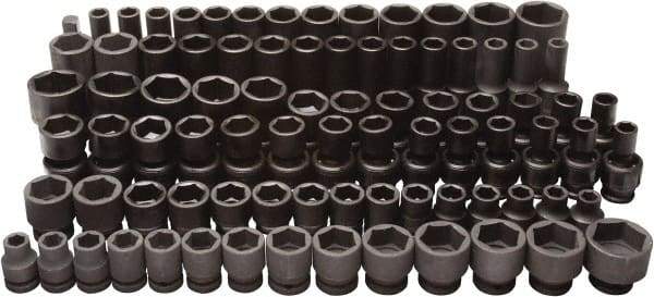 Blackhawk by Proto - 86 Piece 3/8" & 1/2" Drive Deep Well Impact Socket Set - 6 Points, 5/16" to 1" (7mm to 22mm) Range, Inch/Metric Measurement Standard - Industrial Tool & Supply