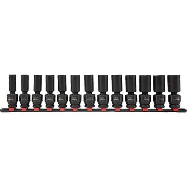 Blackhawk by Proto - 13 Piece 1/2" Drive Deep Well Impact Socket Set - 6 Points, 12mm to 24mm Range, Metric Measurement Standard - Industrial Tool & Supply
