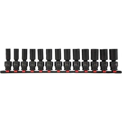 Blackhawk by Proto - 13 Piece 1/2" Drive Deep Well Impact Socket Set - 6 Points, 12mm to 24mm Range, Metric Measurement Standard - Industrial Tool & Supply