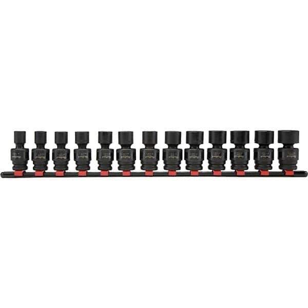 Blackhawk by Proto - 13 Piece 13/8" Drive Deep Well Impact Socket Set - 6 Points, 7 to 19mm Range, Metric Measurement - Industrial Tool & Supply
