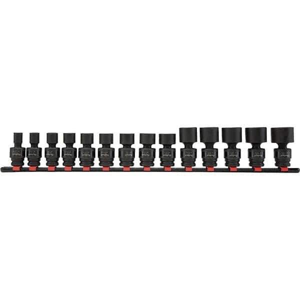 Blackhawk by Proto - 14 Piece 1/2" Drive Impact Socket Set - 6 Points, 7/16" to 1-1/4" Range, Inch Measurement Standard - Industrial Tool & Supply