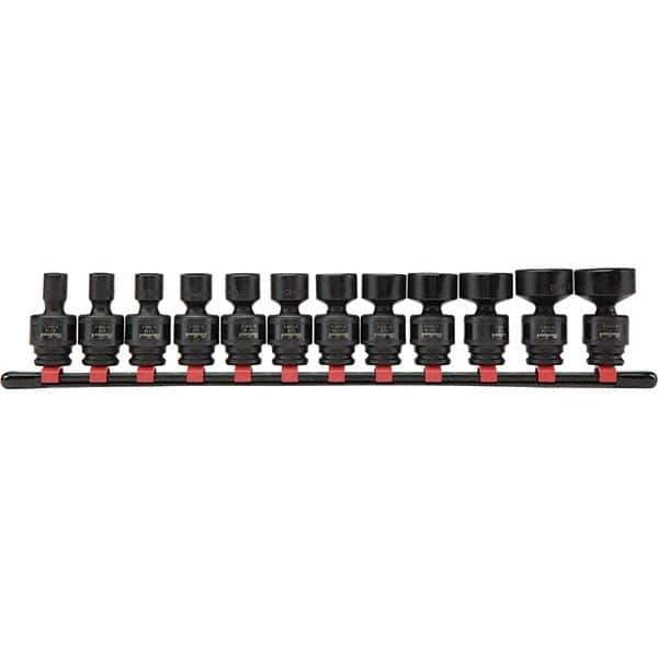 Blackhawk by Proto - 12 Piece 3/8" Drive Impact Socket Set - 6 Points, 5/16" to 1" Range, Inch Measurement Standard - Industrial Tool & Supply