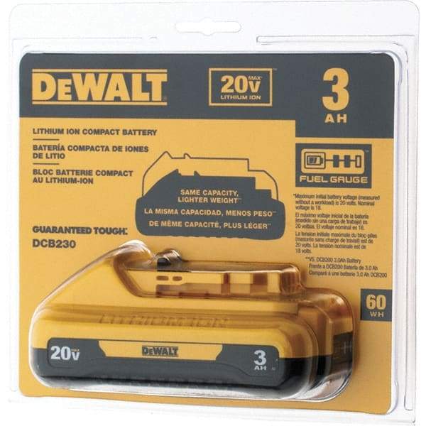 DeWALT - 20 Volt Lithium-Ion Power Tool Battery - 3 Ahr Capacity, 1 hr Charge Time, Series 20V Max - Industrial Tool & Supply
