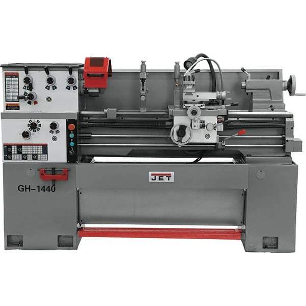 Jet - 14" Swing, 40" Between Centers, 230 Volt, Single Phase Bench Lathe - 5MT Taper, 3 hp, 40 to 1,800 RPM, 1-1/2" Bore Diam, 46" Deep x 28" High x 74-5/8" Long - Industrial Tool & Supply