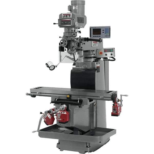 Jet - 54" Table Width x 12" Table Length, Variable Speed Pulley Control, 3 Phase Knee Milling Machine - R8 Spindle Taper, 5 hp - Industrial Tool & Supply