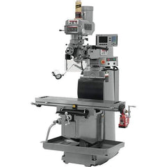 Jet - 54" Table Width x 12" Table Length, Variable Speed Pulley Control, 3 Phase Knee Milling Machine - R8 Spindle Taper, 5 hp - Industrial Tool & Supply