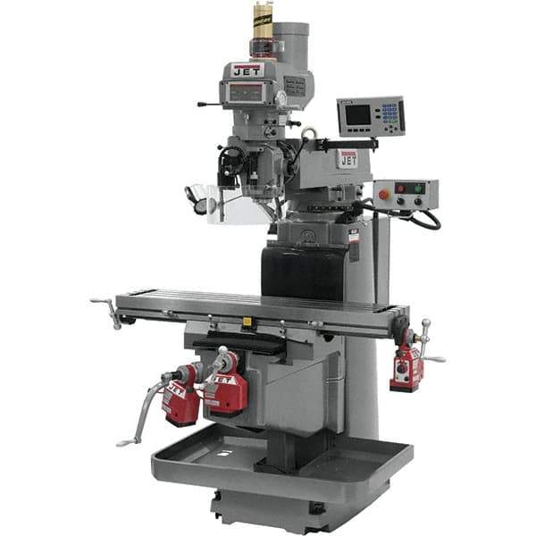 Jet - 54" Table Width x 12" Table Length, Variable Speed Pulley Control, 3 Phase Knee Milling Machine - NST40 Spindle Taper, 5 hp - Industrial Tool & Supply