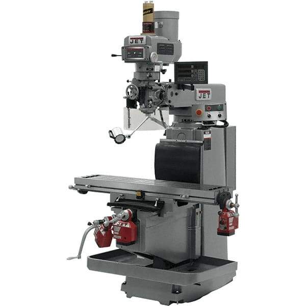 Jet - 54" Table Width x 12" Table Length, Variable Speed Pulley Control, 3 Phase Knee Milling Machine - R8 Spindle Taper, 5 hp - Industrial Tool & Supply