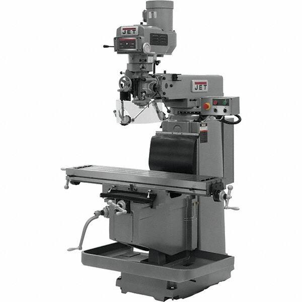Jet - 54" Table Width x 12" Table Length, Variable Speed Pulley Control, 3 Phase Knee Milling Machine - R8 Spindle Taper, 5 hp - Industrial Tool & Supply