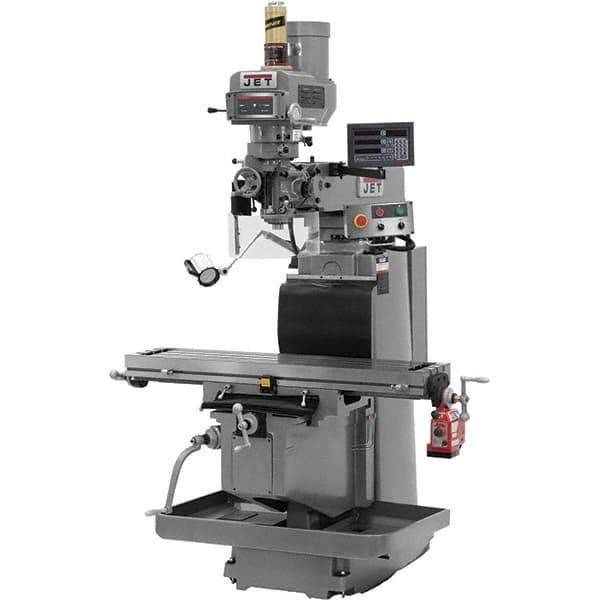 Jet - 54" Table Width x 12" Table Length, Variable Speed Pulley Control, 3 Phase Knee Milling Machine - R8 Spindle Taper, 5 hp - Industrial Tool & Supply
