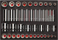 Proto - 65 Piece 1/2" Drive Chrome Finish Deep Well Socket Set - 8, 12 Points, 3/8" to 1-1/2" Range, Inch Measurement Standard - Industrial Tool & Supply