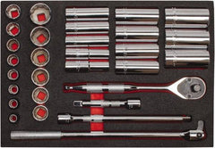 Proto - 30 Piece 1/2" Drive Chrome Finish Deep Well Socket Set - 12 Points, 3/8" to 1-1/4" Range, Inch Measurement Standard - Industrial Tool & Supply