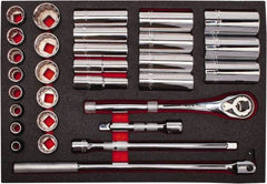 Proto - 30 Piece 1/2" Drive Chrome Finish Deep Well Socket Set - 12 Points, 3/8" to 1-1/4" Range, Inch Measurement Standard - Industrial Tool & Supply