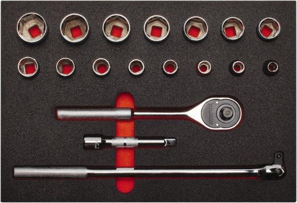 Proto - 18 Piece 1/2" Drive Chrome Finish Socket Set - 6 Points, 3/8" to 1-1/4" Range, Inch Measurement Standard - Industrial Tool & Supply