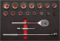 Proto - 18 Piece 1/2" Drive Chrome Finish Socket Set - 6 Points, 3/8" to 1-1/4" Range, Inch Measurement Standard - Industrial Tool & Supply