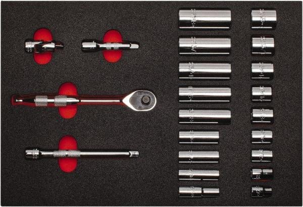 Proto - 22 Piece 3/8" Drive Chrome Finish Deep Well Socket Set - 12 Points, 3/8" to 7/8" Range, Inch Measurement Standard - Industrial Tool & Supply