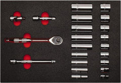 Proto - 22 Piece 3/8" Drive Chrome Finish Deep Well Socket Set - 12 Points, 3/8" to 7/8" Range, Inch Measurement Standard - Industrial Tool & Supply