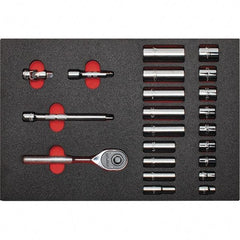 Proto - 22 Piece 3/8" Drive Chrome Finish Deep Well Socket Set - 12 Points, 3/8" to 7/8" Range, Inch Measurement Standard - Industrial Tool & Supply
