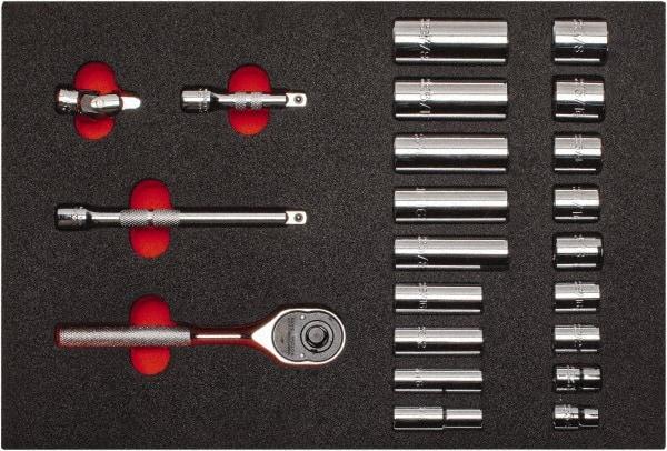 Proto - 22 Piece 3/8" Drive Chrome Finish Deep Well Socket Set - 6 Points, 3/8" to 7/8" Range, Inch Measurement Standard - Industrial Tool & Supply