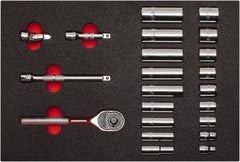 Proto - 22 Piece 3/8" Drive Chrome Finish Deep Well Socket Set - 6 Points, 3/8" to 7/8" Range, Inch Measurement Standard - Industrial Tool & Supply