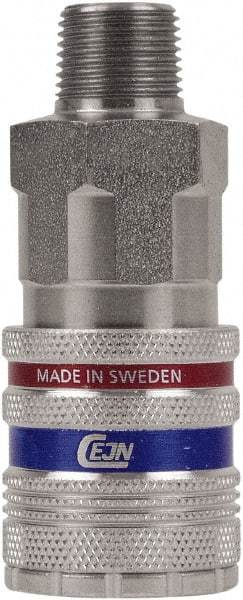 CEJN - Male NPT Industrial Pneumatic Hose Safety Coupler - Steel/Brass, 1/2" Body Diam, 3/8" Hose ID - Industrial Tool & Supply