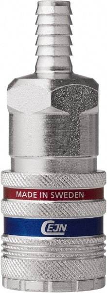 CEJN - Hose Barb Industrial Pneumatic Hose Safety Coupler - Steel/Brass, 1/2" Body Diam, 3/8" Hose ID - Industrial Tool & Supply