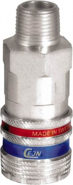 CEJN - 1/2 Male NPT Industrial Pneumatic Hose Safety Coupler - Steel/Brass, 3/8" Body Diam - Industrial Tool & Supply