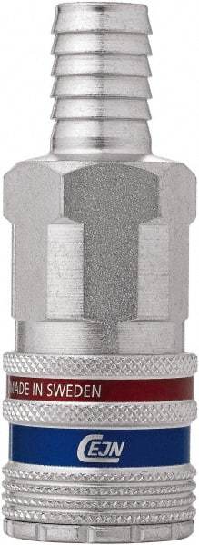 CEJN - Hose Barb European High Flow Pneumatic Hose Safety Coupler - Steel/Brass, 3/8" Body Diam, 3/8" Hose ID - Industrial Tool & Supply