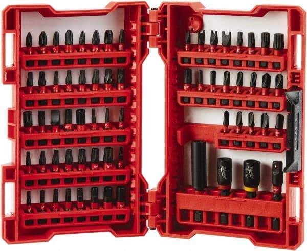Milwaukee Tool - 65 Piece, Magnetic Bit Holder - 5/64 to 1/4" Hex, #1 to #3, Drilling/Screwdriving Utility Accessory Set Kit, 1/4" Hex Drive, Phillips, Slotted, Torx, Square Point - Industrial Tool & Supply
