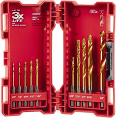 Milwaukee Tool - 1/8 to 3/8", 135° Point, TiN Finish, Titanium Hex Shank Drill Bit Set - Industrial Tool & Supply