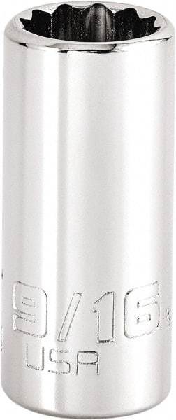 Proto - 9/16", 3/8" Drive, Intermediate Hand Socket - 12 Points, 1-47/64" OAL, Steel, Full Polish Finish - Industrial Tool & Supply
