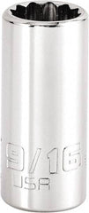 Proto - 9/16", 3/8" Drive, Intermediate Hand Socket - 12 Points, 1-47/64" OAL, Steel, Full Polish Finish - Industrial Tool & Supply