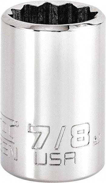 Proto - 7/8", 3/8" Drive, Intermediate Hand Socket - 12 Points, 1-47/64" OAL, Steel, Full Polish Finish - Industrial Tool & Supply