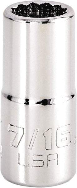 Proto - 7/16", 3/8" Drive, Intermediate Hand Socket - 12 Points, 1-25/32" OAL, Steel, Full Polish Finish - Industrial Tool & Supply